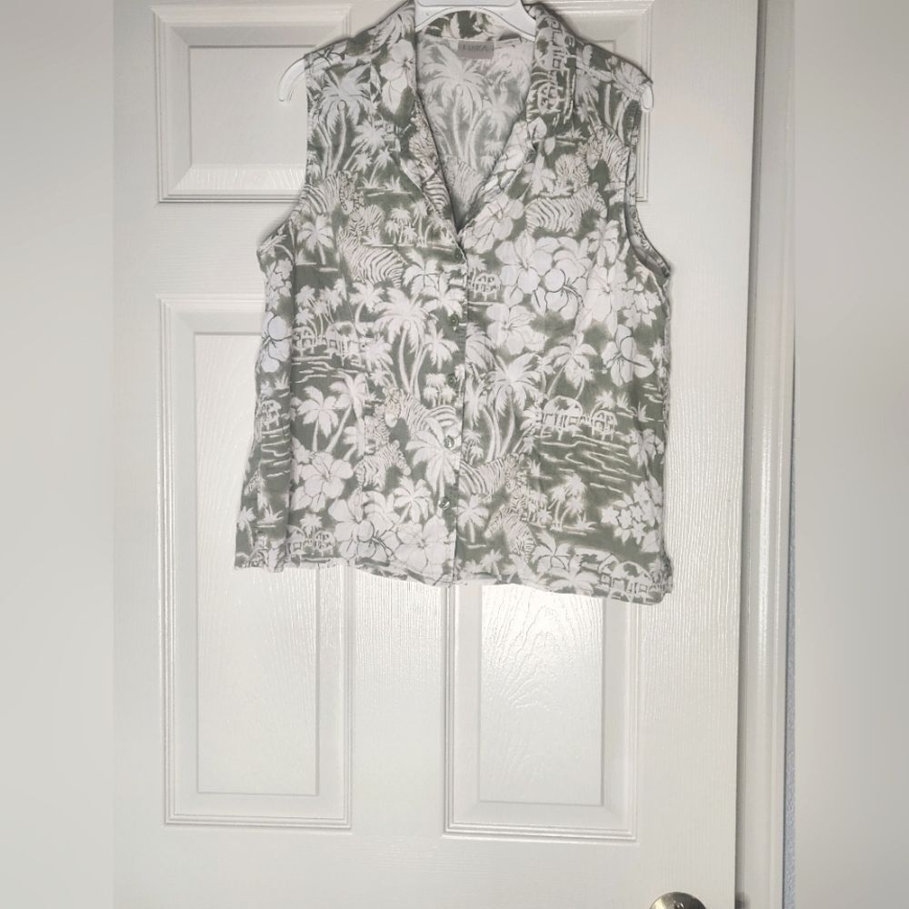 Vtg Erika Xl 90s Hawaiian Tropical Print Beachtheme Button Down Women's Shirt